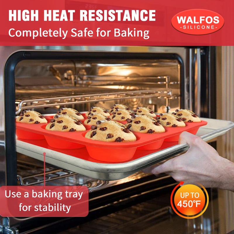 Walfos Silicone Muffin Pan Set - Regular 12 Cups Silicone Muffin Pan and Mini 24 Cups Cupcake Pan - BPA Free and Dishwasher Safe, Great for Making Muffin Cakes, Tart, Bread - Image 4